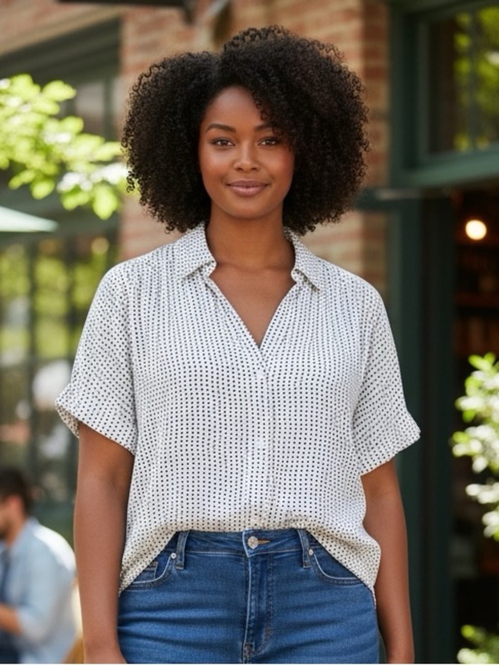 Adrianna Papell Black & White Polka Dot Blouse